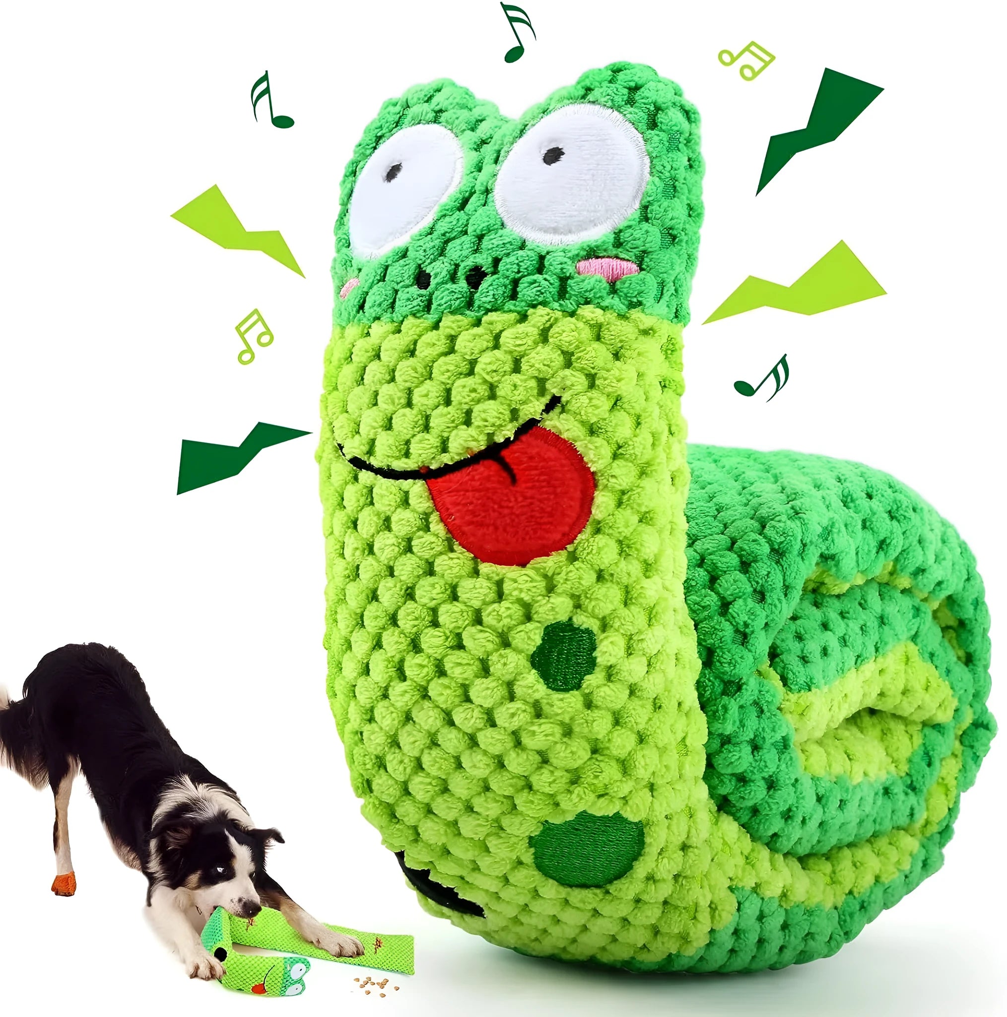 Dog puzzle toy in snail shape with velvet fabric and hidden food holes