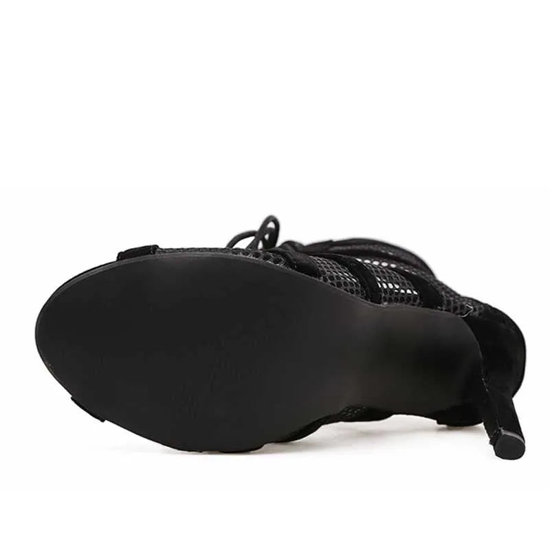 Black suede women's lace-up high heel shoes with 11.5cm heel height