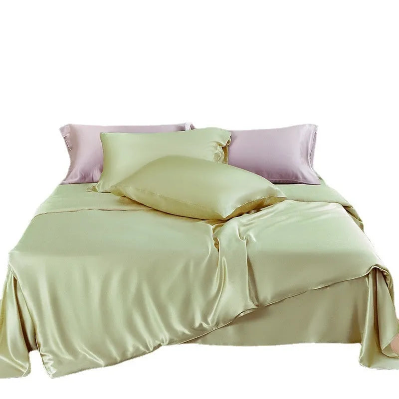 Silk duvet cover in lotus pink colour showing double-sided construction and plain weave texture