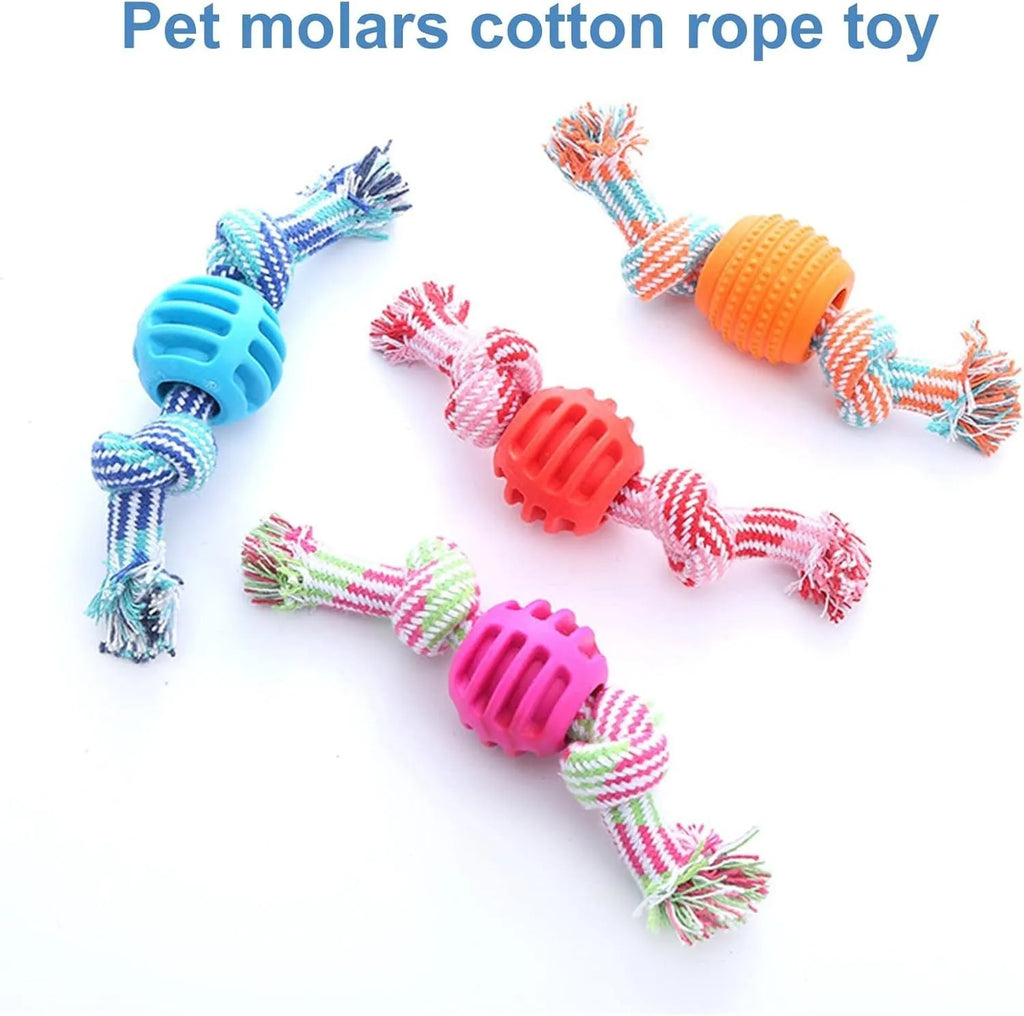 Blue dog dental chew toy with integrated rope elements for teeth cleaning