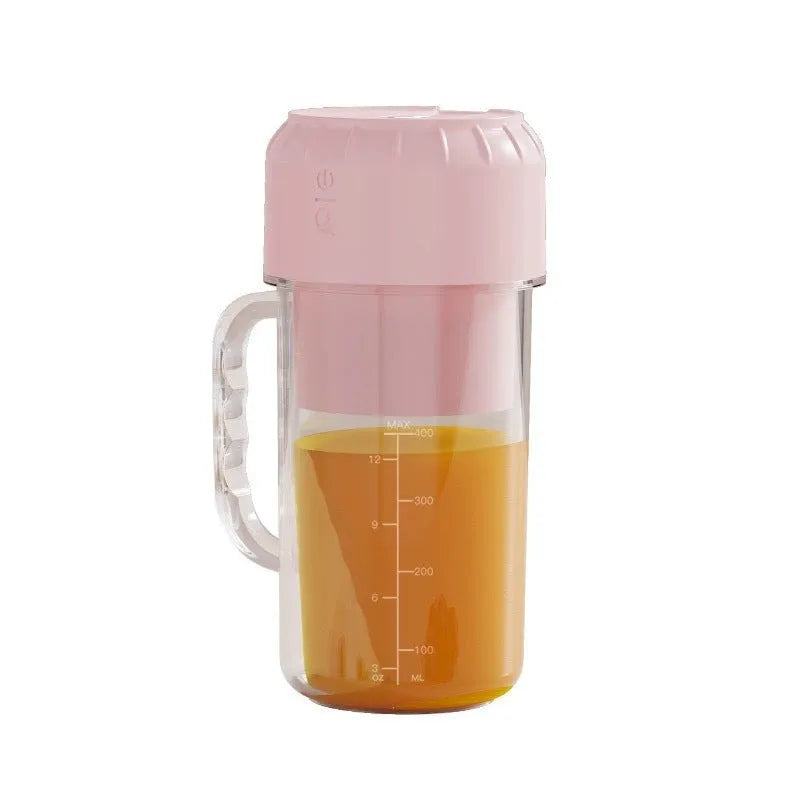 USB-powered portable juicer in avocado green or cherry blossom pink with multiple blade options