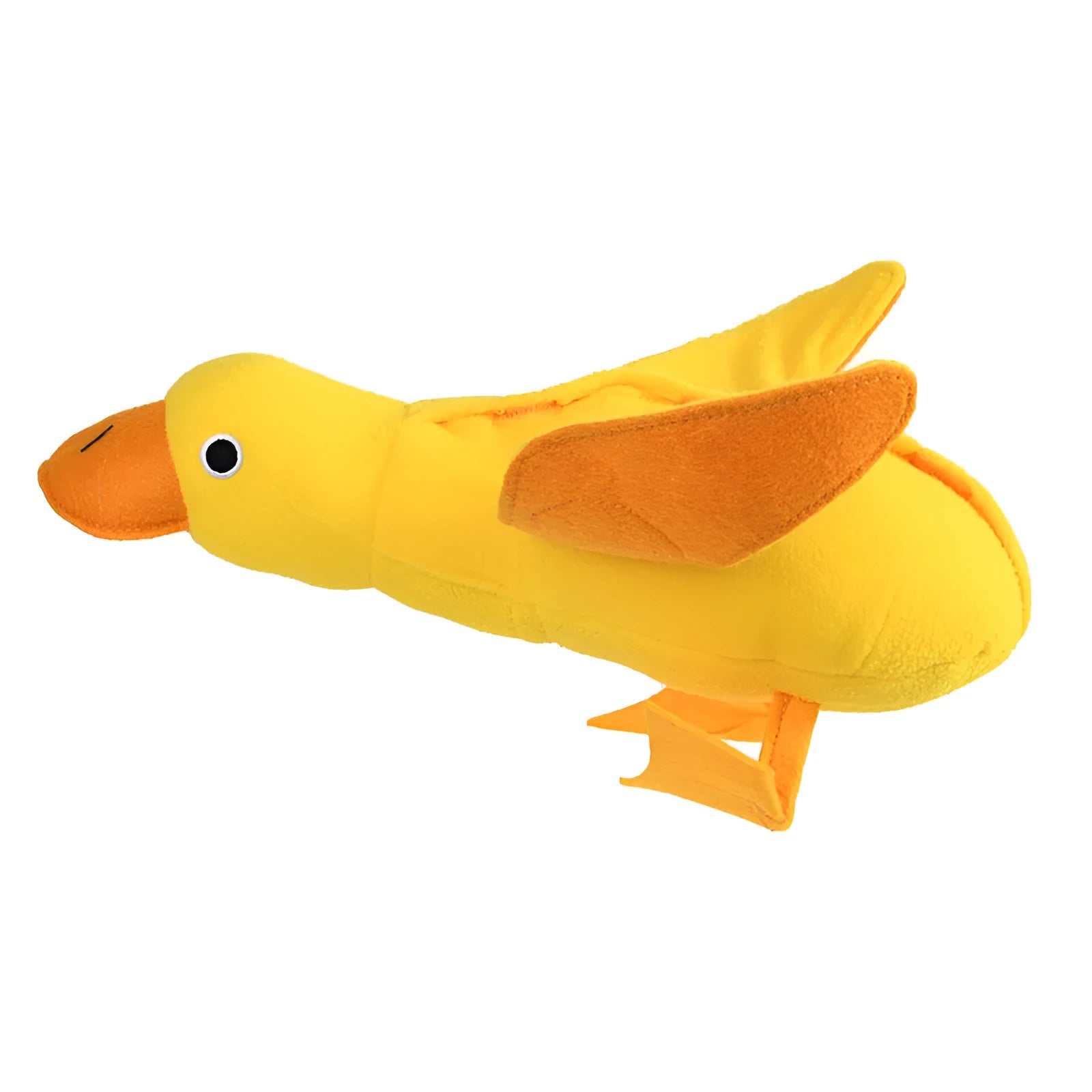 Yellow dog training toy with duck sound module and central treat dispenser slot