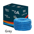 305 metre box of blue Cat6 oxygen-free copper network cable with gigabit and 10GB/S speed labelling