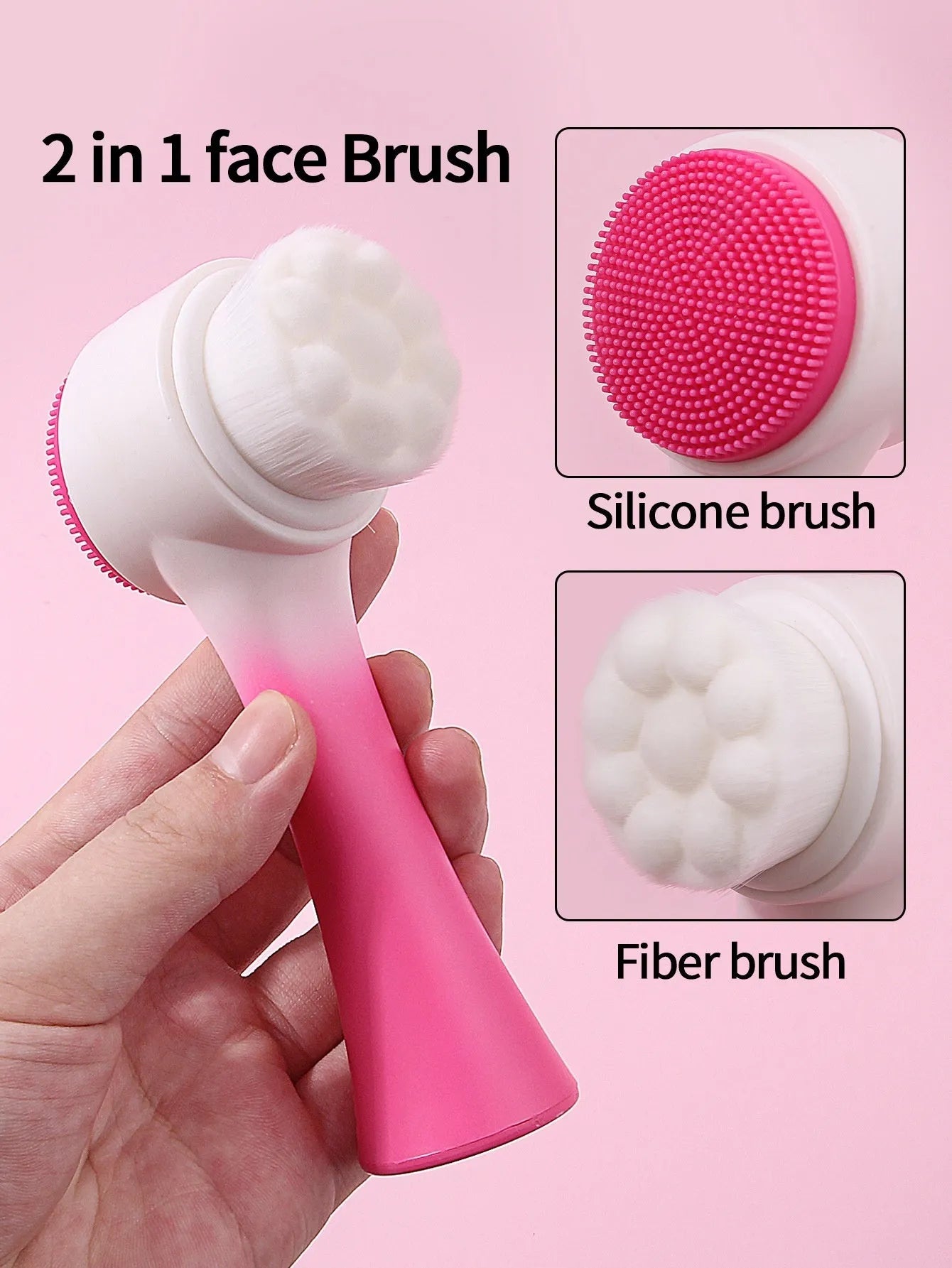 Facial brush set with keep dry hair band, plastic handle brush and four replacement brush heads