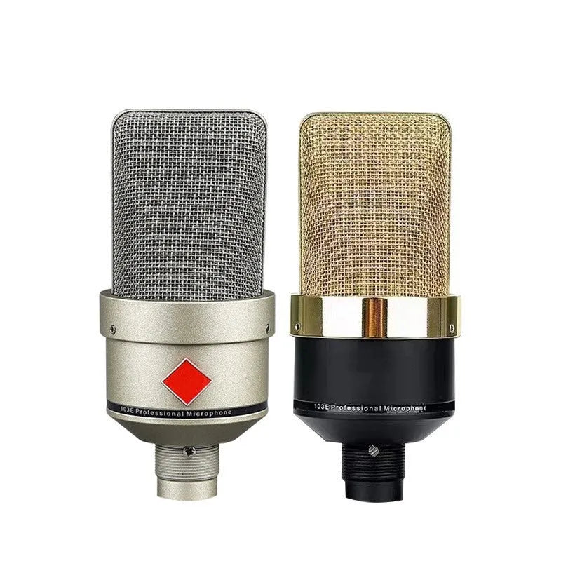 Wired condenser microphone in black gold or champagne gold with cardioid pattern and included stand