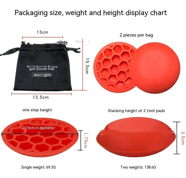 Orange golf training mat with natural rubber construction for centre of gravity swing practice