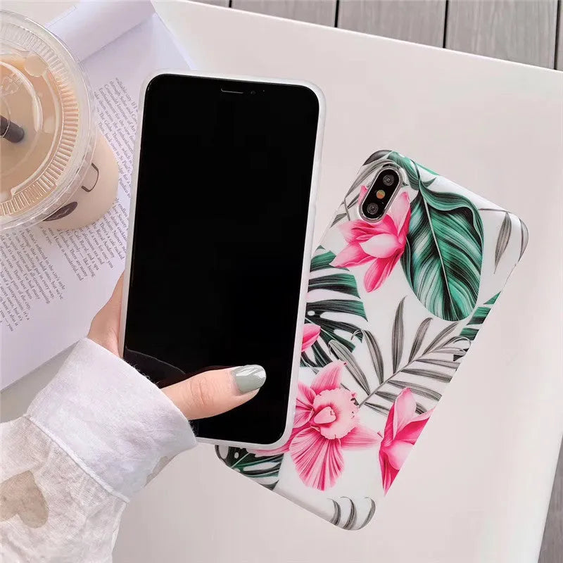 Pink floral patterned TPU hard shell back cover case for iPhone