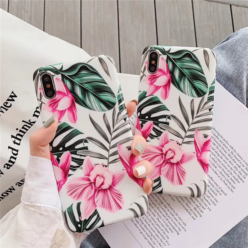 Pink floral patterned TPU hard shell back cover case for iPhone
