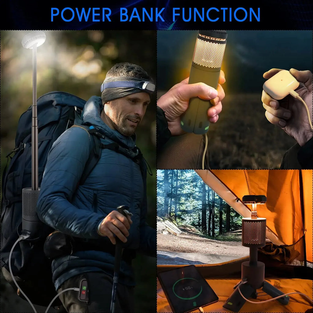 Portable LED camping lantern in creamy white or dark grey colour with button switch