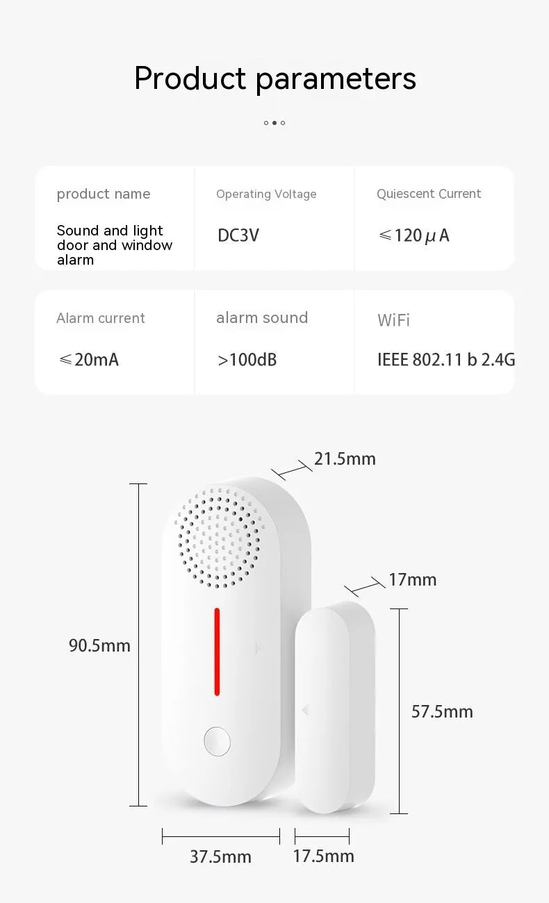 WiFi door magnetic sensor alarm unit for smart home security with magnetic contacts
