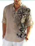 Thin striped Hawaiian long sleeve shirt in polyester fabric on hanger