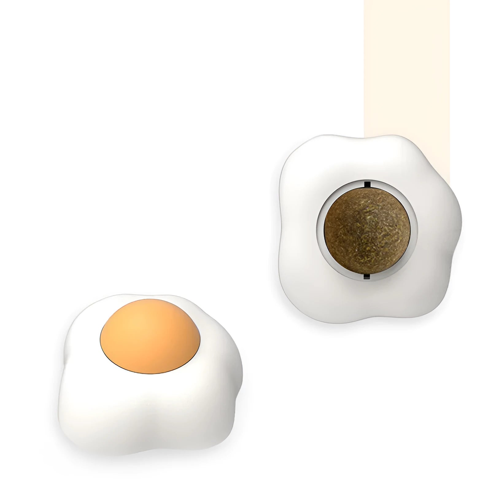 Organic catnip ball toy in egg shape with wall mounting for feline dental care and interactive play