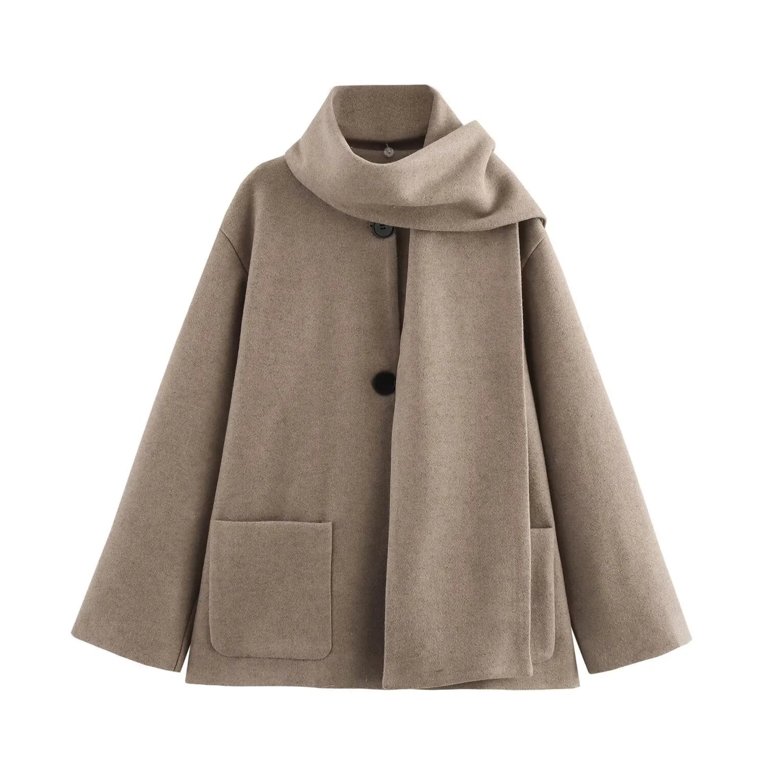 Women's longline street fashion coat with artificial fur collar in lengthened silhouette