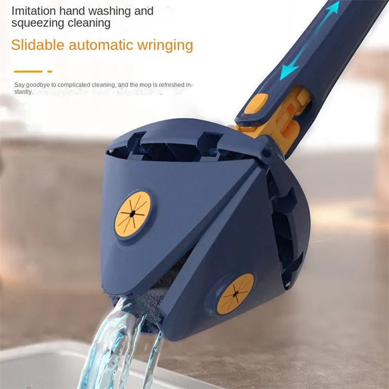 Extendable triangle cleaning mop with 360-degree rotating head and stainless steel pole
