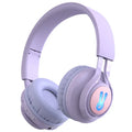 Wireless children's headphones with RGB LED lights in bunny purple or pink colours