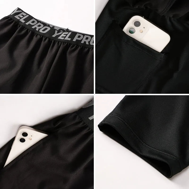 Men's grey quick-dry fitness pants in polyester spandex fabric for gym workouts