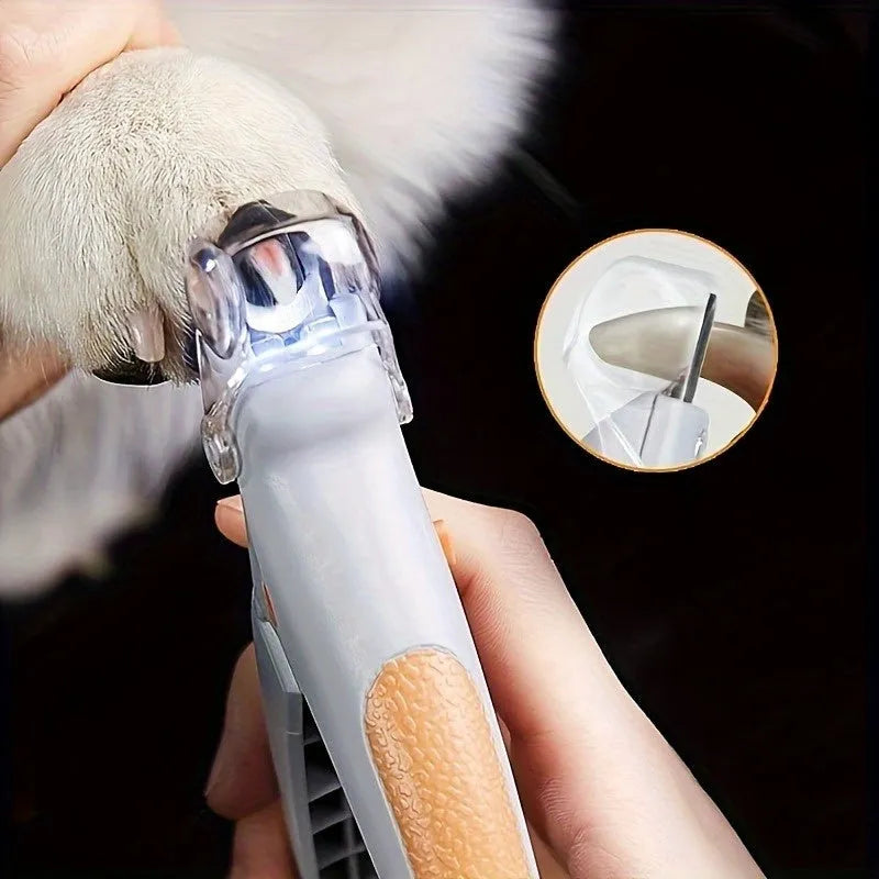 Yellow LED pet nail trimmer with magnifying glass and lights for trimming cat and dog nails
