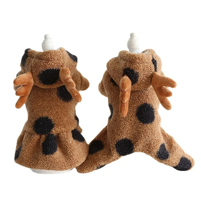 Polka dot pattern pet clothing for cats and dogs in skirt or four-leg styles