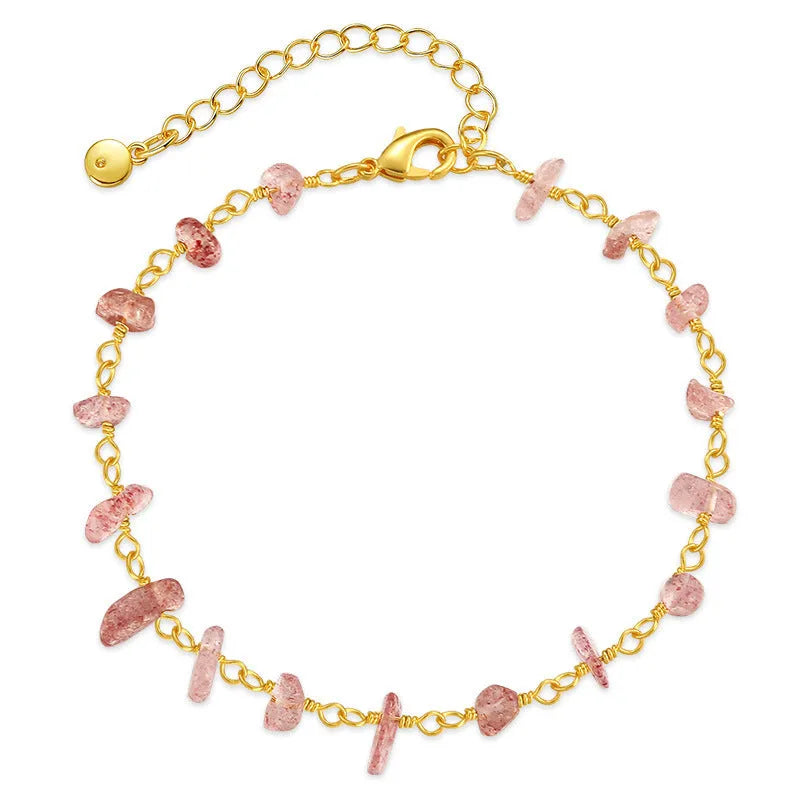 Women's geometric turquoise crystal bracelet with irregular natural gravel design in 18K copper