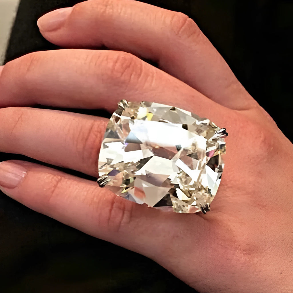 Women's geometric square ring with inlaid diamond detail in white gold colour finish