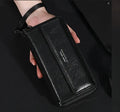 Men's black PU leather wallet with multiple card slots showing interior organisation