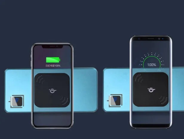 Silver alloy power bank with LCD display showing battery percentage.