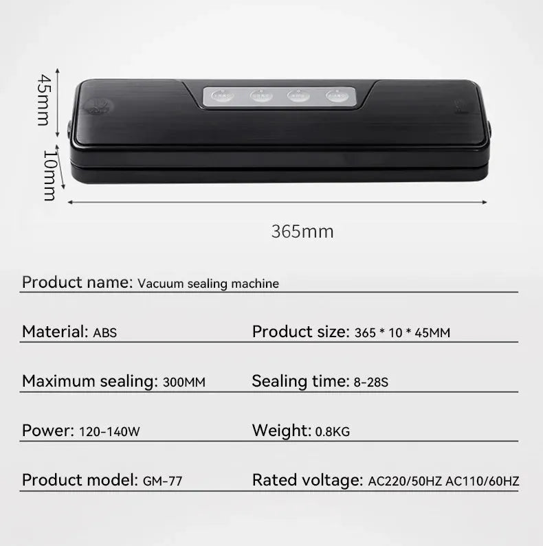 Compact black automatic vacuum sealer machine for household food preservation and item protection