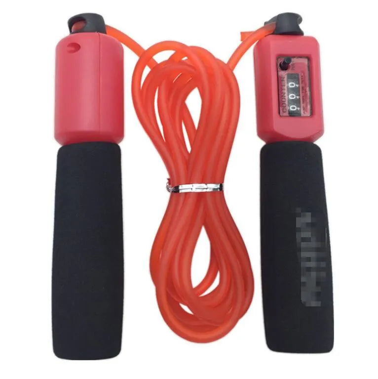 PVC skipping rope with foam handles showing colour options and numbered sets for fitness training