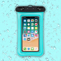 Waterproof phone pouch with neck rope in multiple colour options including orange, black, and blue