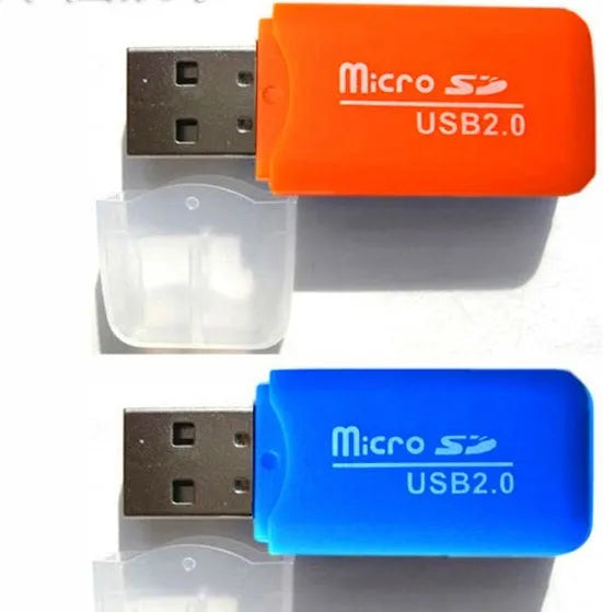 Mini USB TF and SD card reader showing compact design with card slots