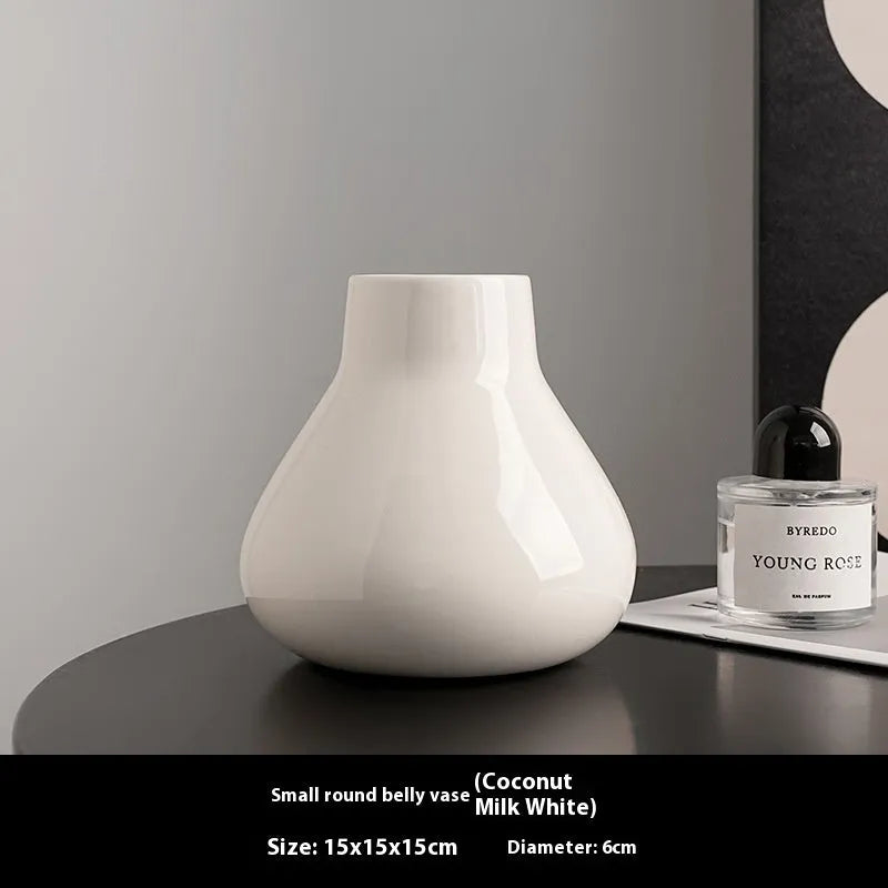 Ceramic round belly decorative vase with coloured glaze finish in black colour option