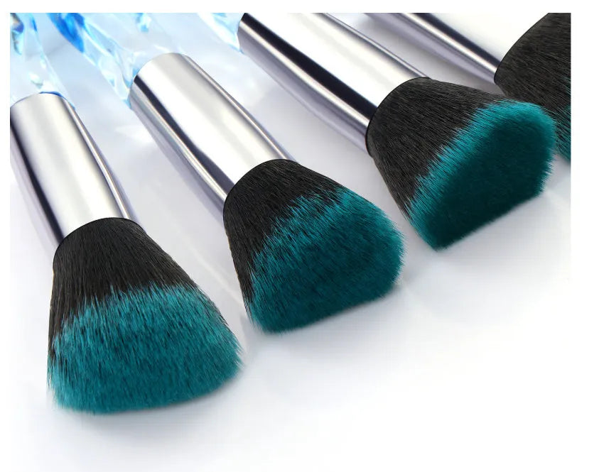 10-piece crystal handle foundation brush set with artificial fibre bristles in four colour options