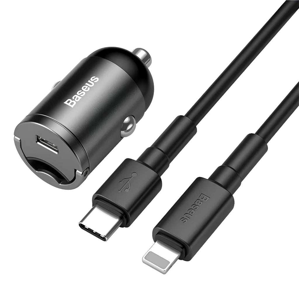 Baseus electro-optical grey 30W PPS mini car charger with 1 metre cable