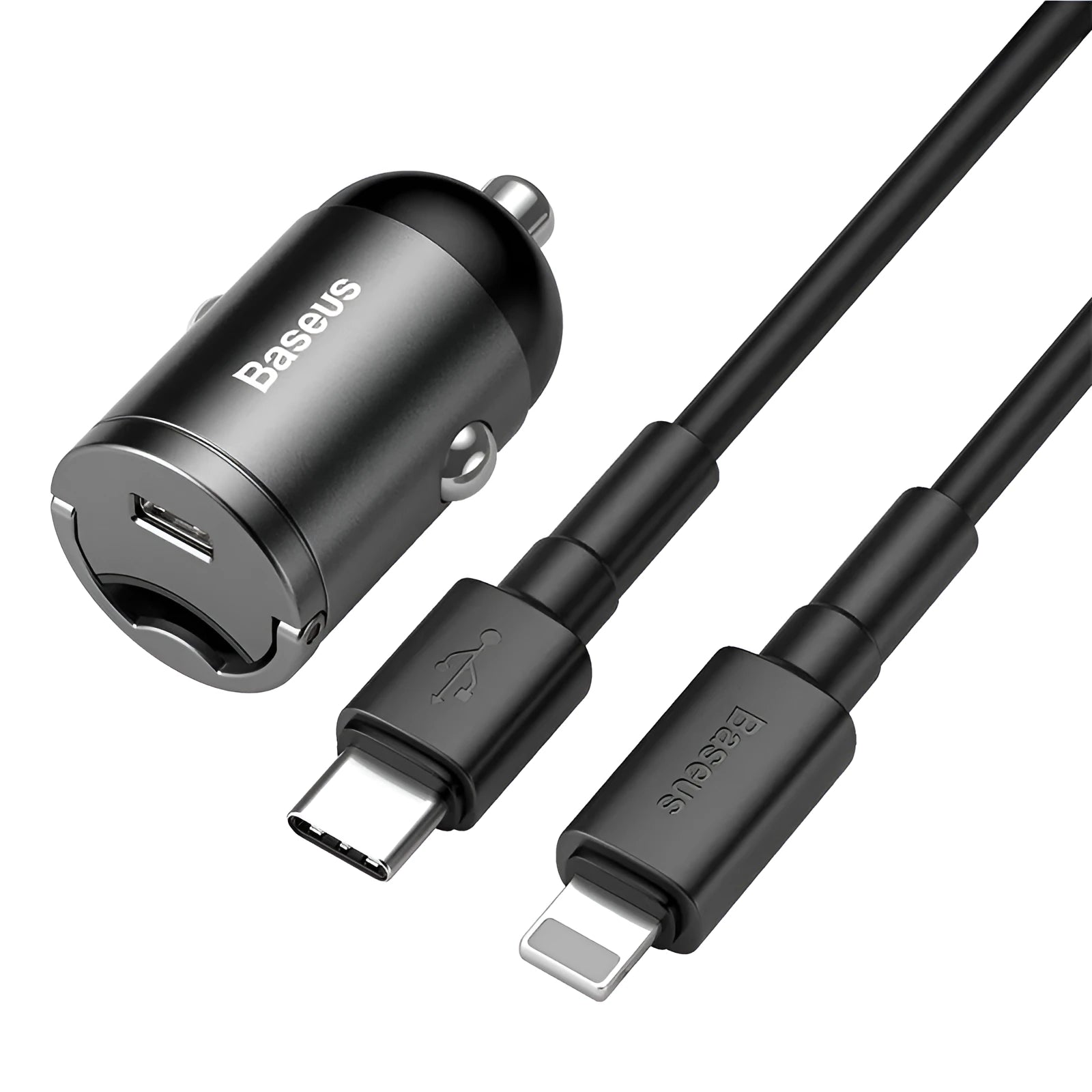 Baseus electro-optical grey 30W PPS mini car charger with 1 metre cable