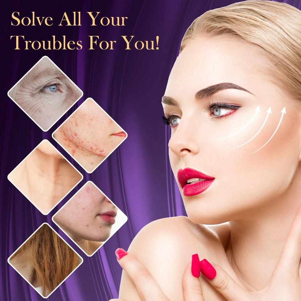 Purple eutic electrotherapy rod beauty instrument with six accessory heads for professional skin treatments