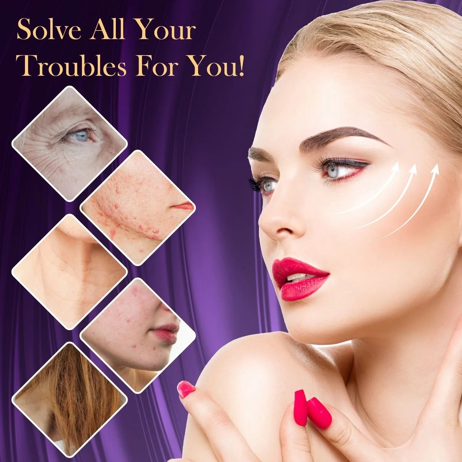 Purple eutic electrotherapy rod beauty instrument with six accessory heads for professional skin treatments