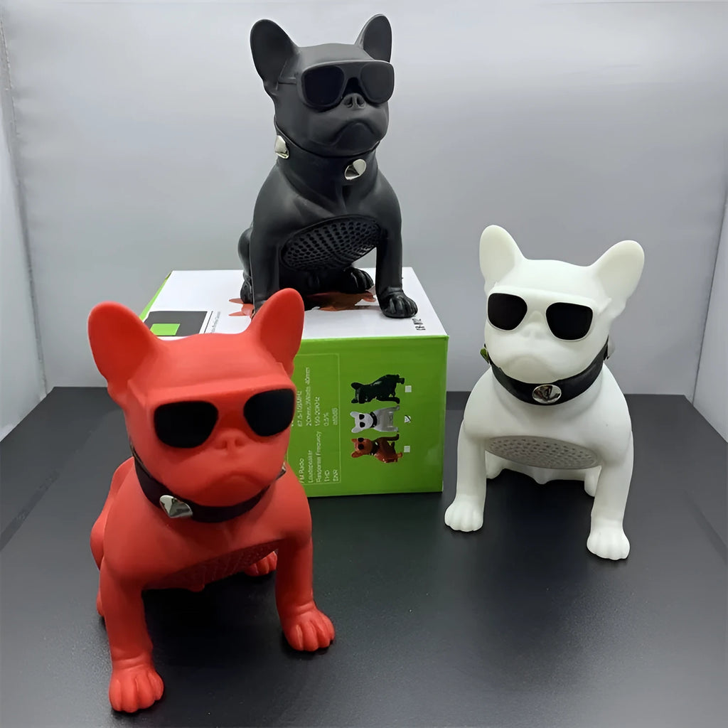Mini bulldog-shaped Bluetooth wireless speaker in black, red or white colours with 10m range
