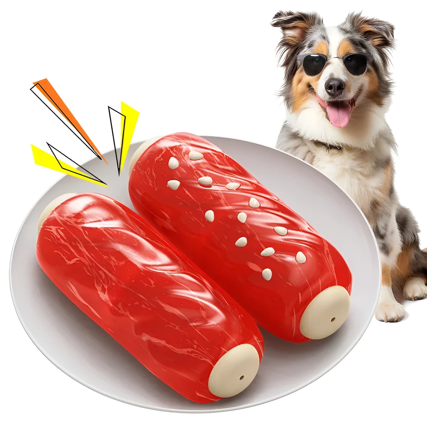 Primary colour plastic glue toothbrush shaped dog chew toy with molar rod texture and snack compartment