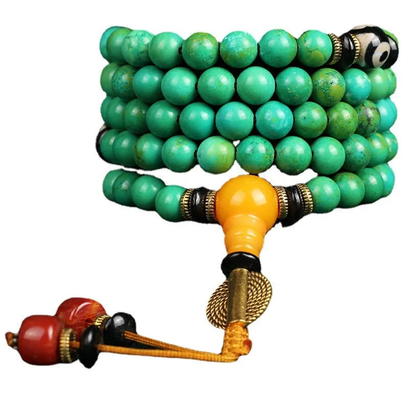 Natural turquoise bracelet with 108 round 8mm polished beads in national style design