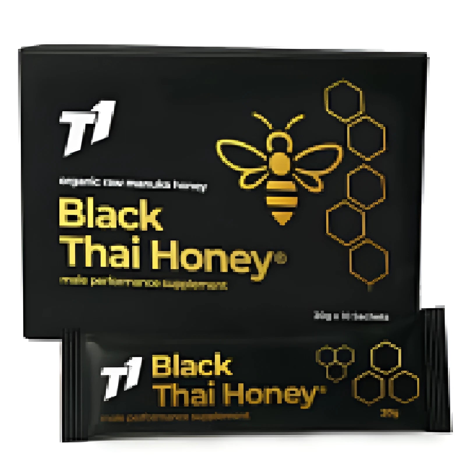 Glass jar containing 1kg of black Thai honey with natural characteristics