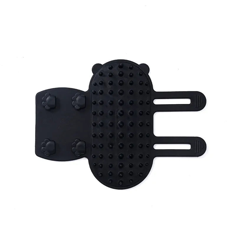Silicone cat scratching massage comb with adjustable strap in one of four colours: black, green, pink, or yellow