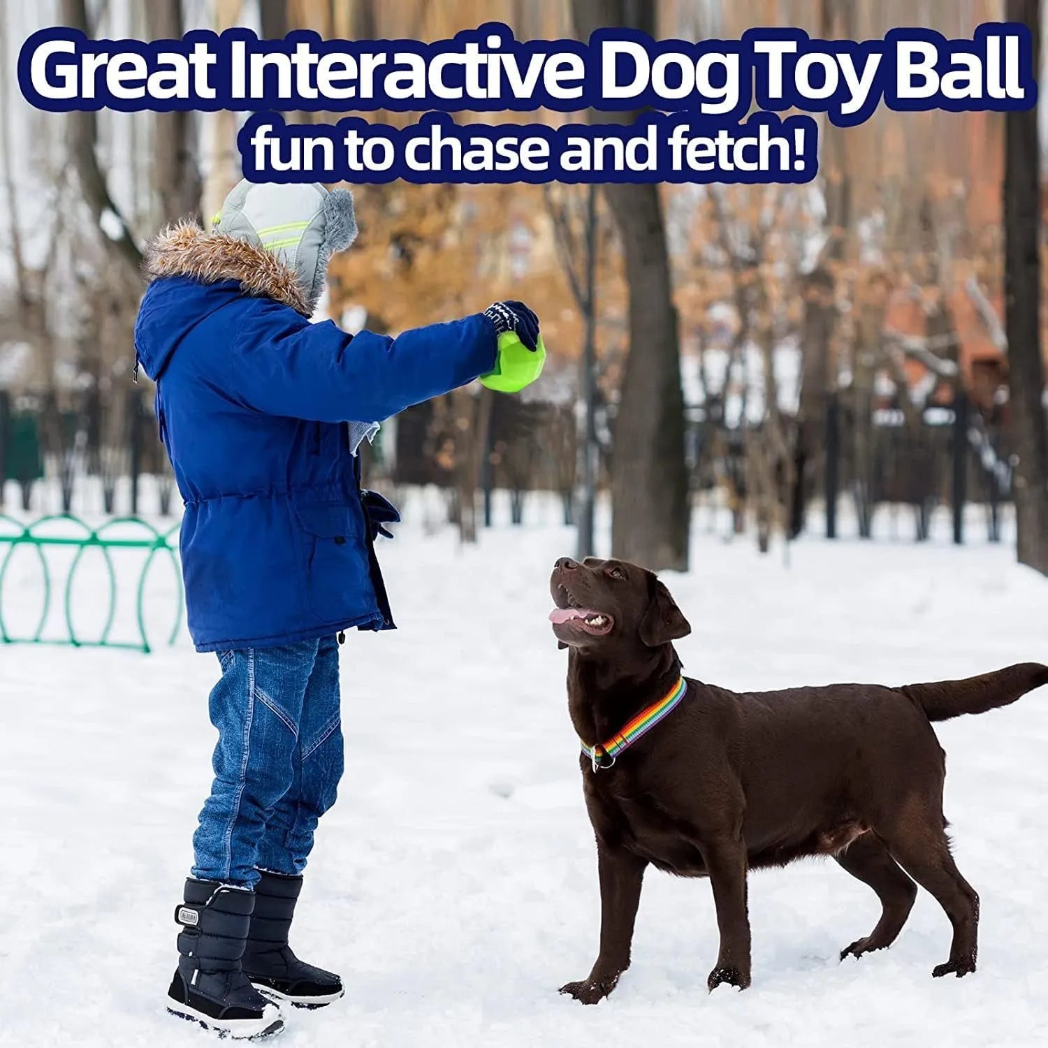 Green natural rubber dog chew ball with squeaker for large breed aggressive chewers.