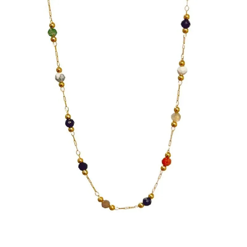 Gold titanium steel necklace with natural stone pendant on O-ring chain