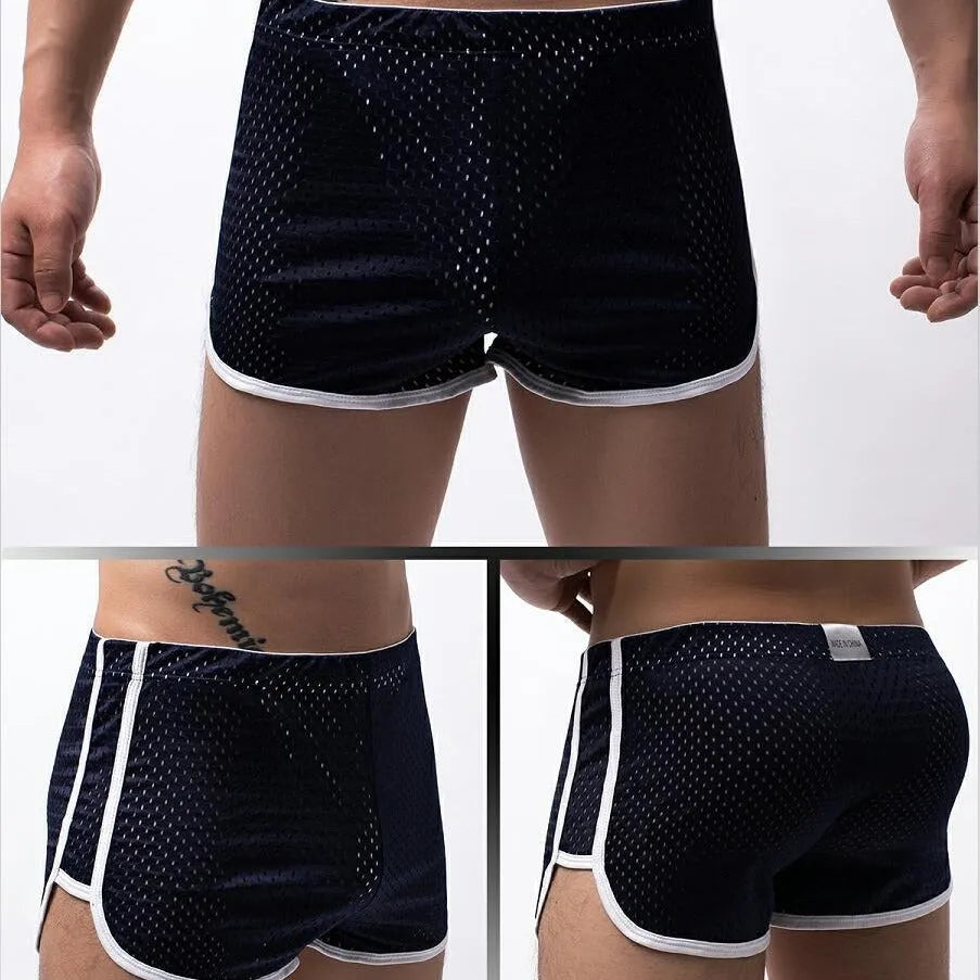 Men's cotton three-point boxer shorts in mid-waist design on a white background