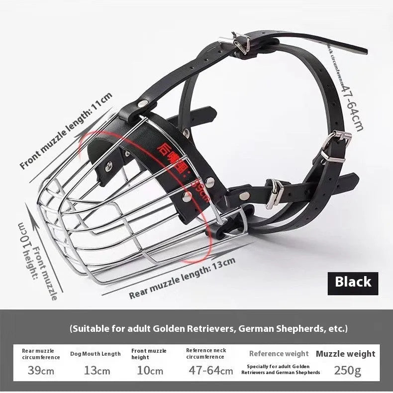 Black metal dog muzzle for a Golden Retriever or German Shepherd