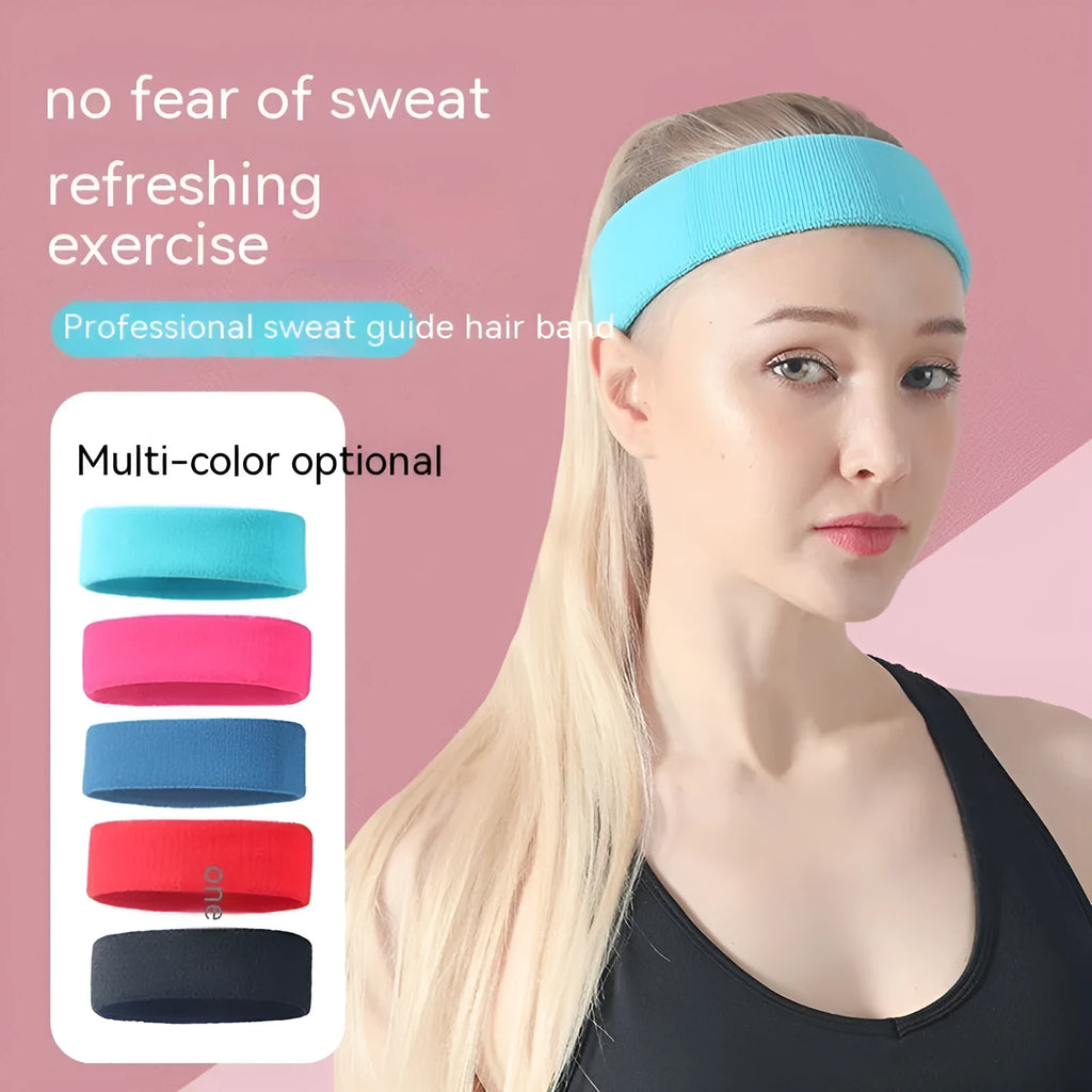 Elastic widening sports sweat band in solid colours: black, red, blue, rose red, sky blue.