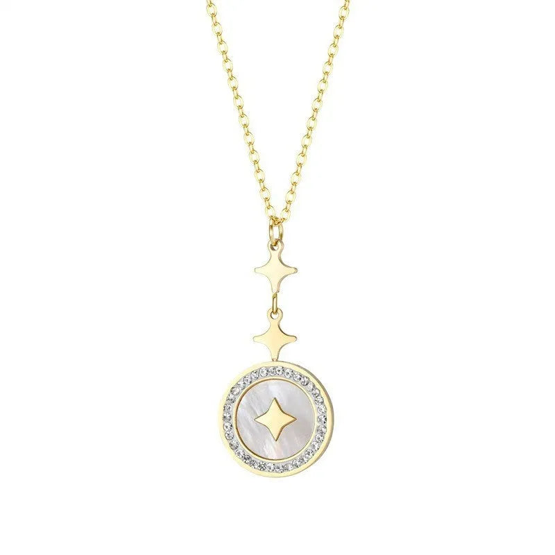 Women's titanium steel necklace with hexagonal six-pointed star pendant on O-ring chain