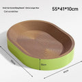 Green oval cat scratch board with integrated nest measuring 55cm in diameter