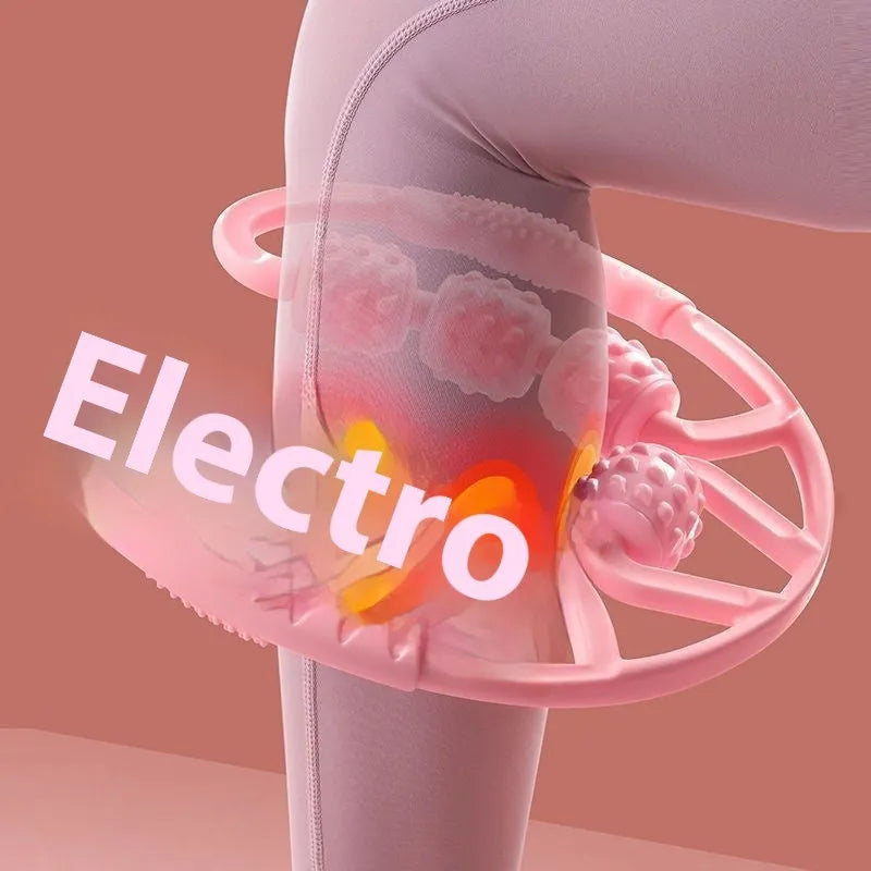 PP plastic leg massager roller with multiple wheels in macaron pink on a neutral background