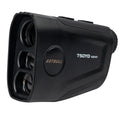 Rechargeable golf laser rangefinder distance meter showing LCD display with yard measurement